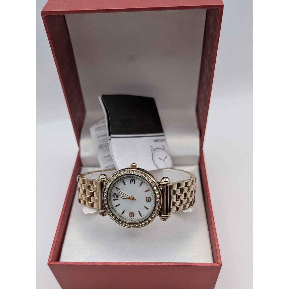 Goldtone & Rhinestones Unisex Watch FMDAL745 Stainless 6 1/4 in Long New Battery - Picture 4 of 5